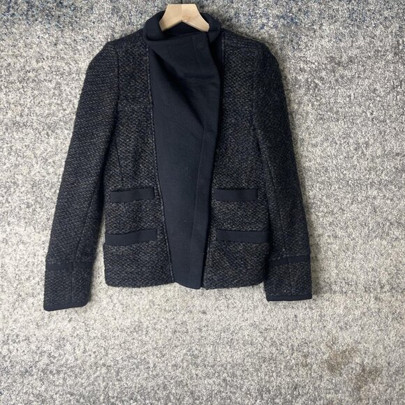 IRO Jacket Womens 36 Black Boucle Tweed Sydney Asymmetrical Moto Wool Blend - Picture 1 of 7